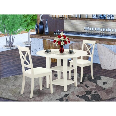 East West Furniture 3 Piece Sudbury Dinette Set - Linen White SUBO3-LWH-LC